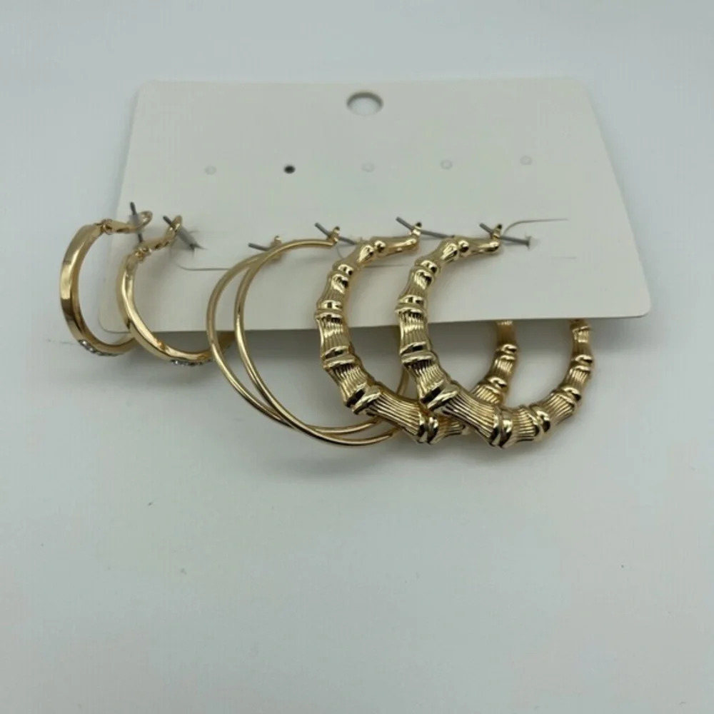 Hot Topic Bamboo and Bling 3 Pair Hoop Earring Set - Picture 4 of 4
